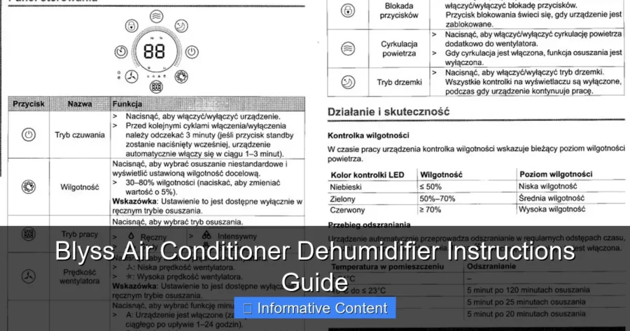 Blyss Air Conditioner Dehumidifier Instructions Guide