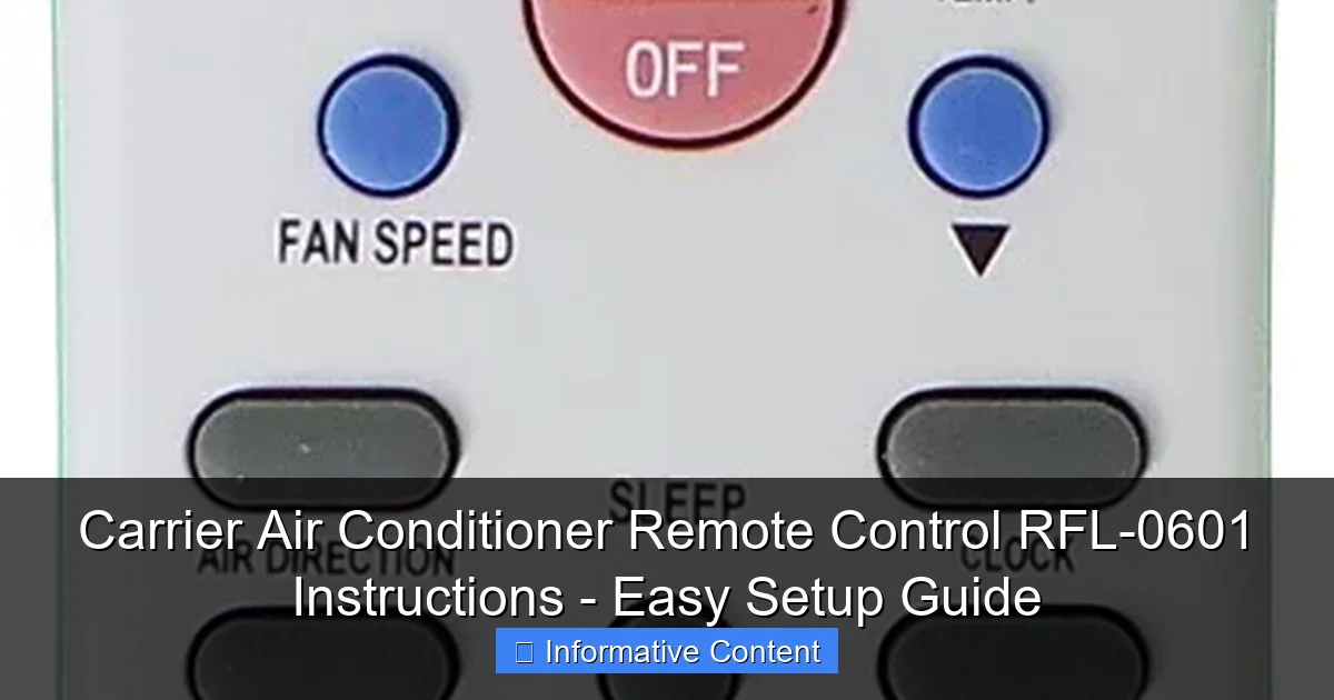 Carrier Air Conditioner Remote Control RFL-0601 Instructions - Easy Setup Guide