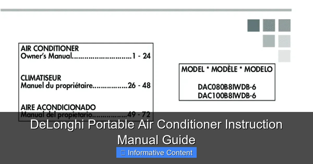 DeLonghi Portable Air Conditioner Instruction Manual Guide