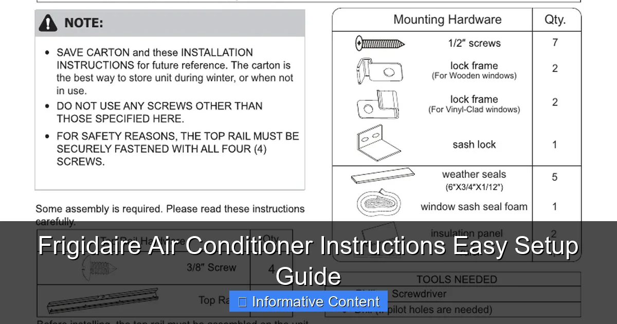 Frigidaire Air Conditioner Instructions Easy Setup Guide