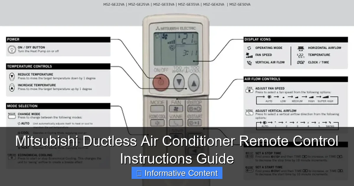 Mitsubishi Ductless Air Conditioner Remote Control Instructions Guide