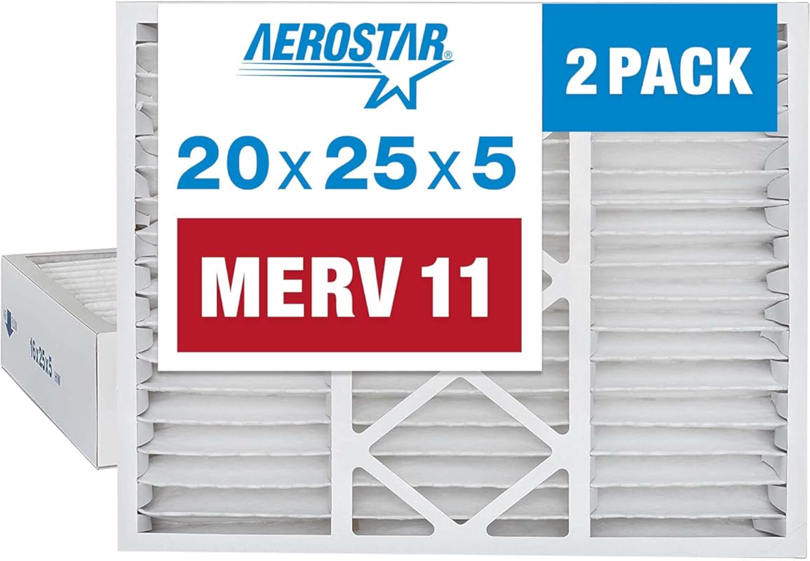 Aerostar 20x25x5 MERV 11 Pleated HVAC Filter, 2-Pack for Dust and Alle