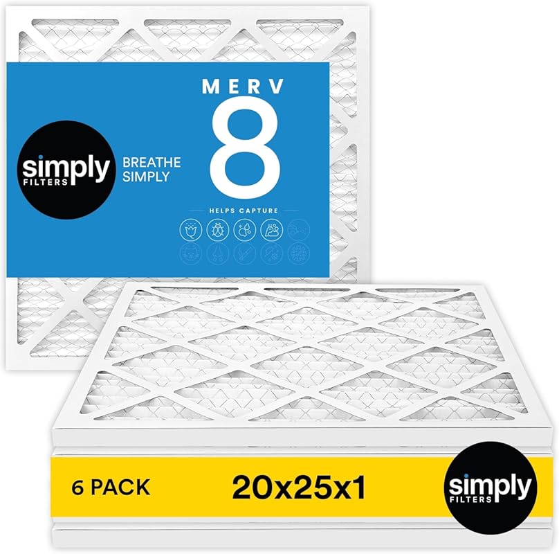 Simply 20x25x1 MERV 8 Pleated Air Filter 6-Pack for Home HVAC AC