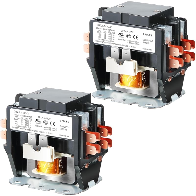 2 Pack Carrier HVAC Motor Contactor, 120V 30 Amp 2 Pole Relays