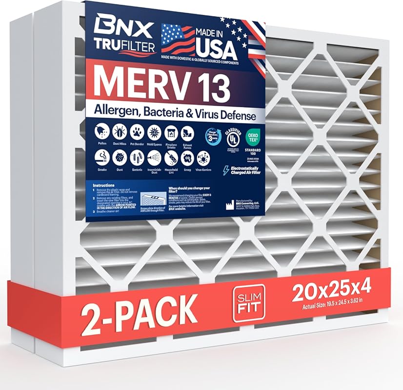 MERV 13 HVAC Air Filter for AC and Furnace – 20x25x4 Inches, 2-Pack