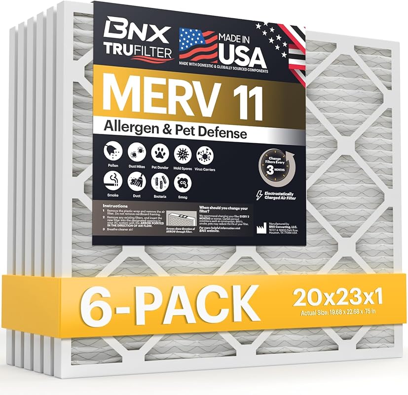 BNX TruFilter 20x23x1 Air Filter MERV 11  - MADE IN USA - Allergen Def