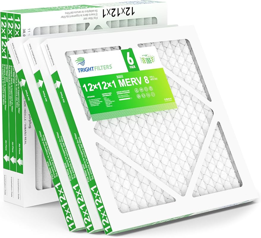 12x12x1 Air Filter 6 Pack, Durable MERV 8 Pleated Home HVAC AC Furnace