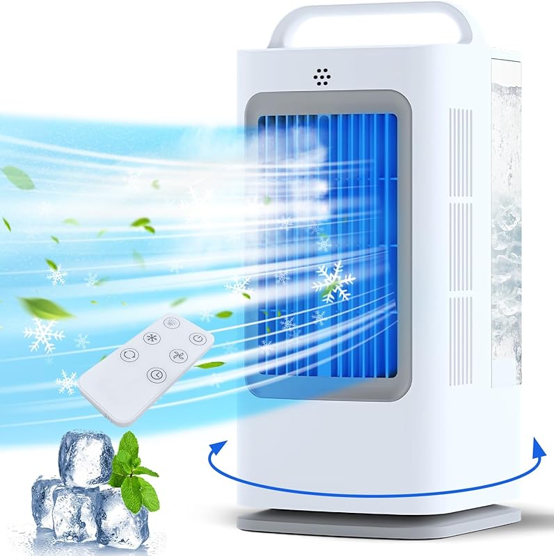 Portable Evaporative Air Cooler with Remote, 3 Speeds, and 7-Hour Time