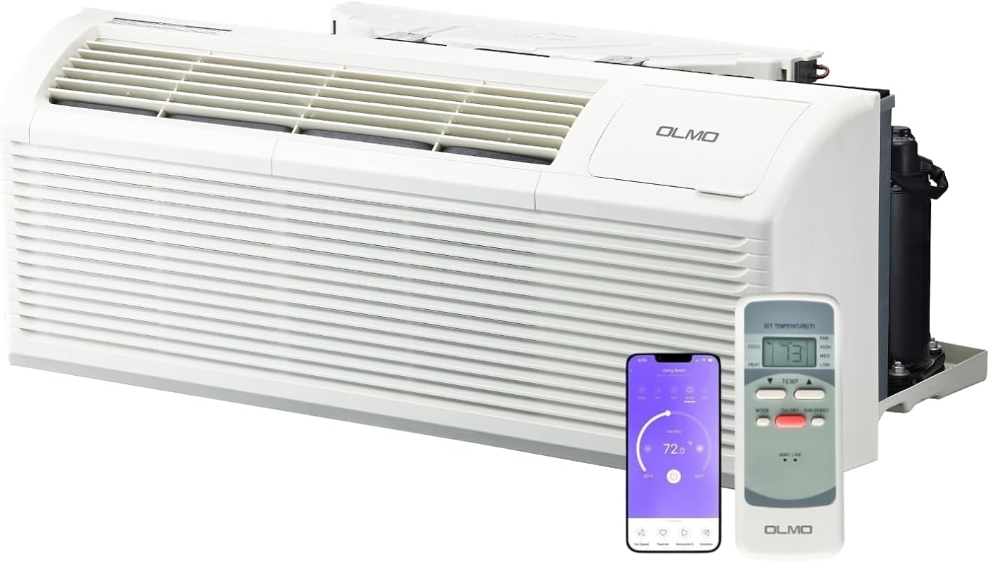 OLMO 9,000 BTU PTAC with heating, cooling, smart kit, and R-32 refrige