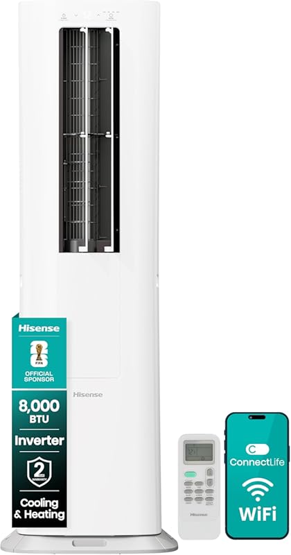 Hisense 8,000 BTU Smart Inverter Tower Portable AC with Heat and Cool