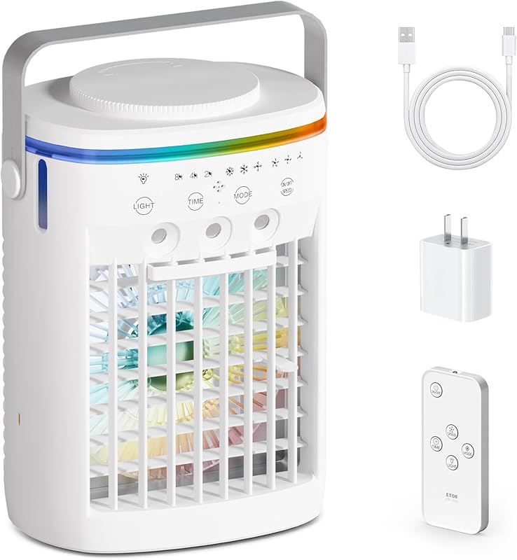 4-in-1 portable air cooler with humidifier, fan, night light, and 1000