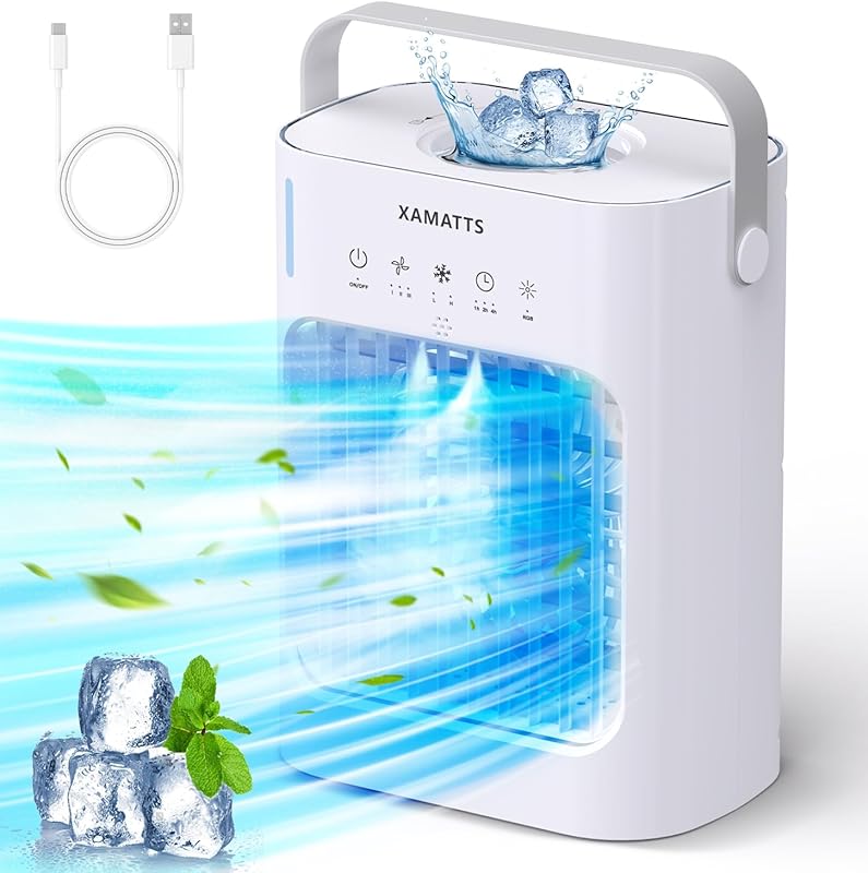 Portable Evaporative Air Cooler with 3 Speeds and 700ml Tank for Bedro