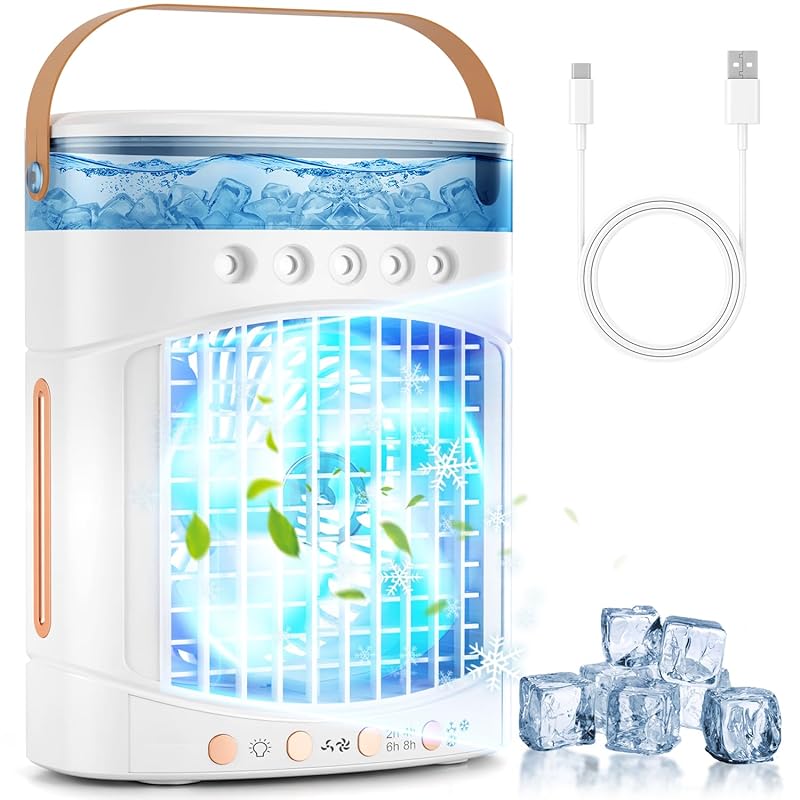 4-in-1 Portable Air Cooler with 700mL Tank and LED Lights for Home or