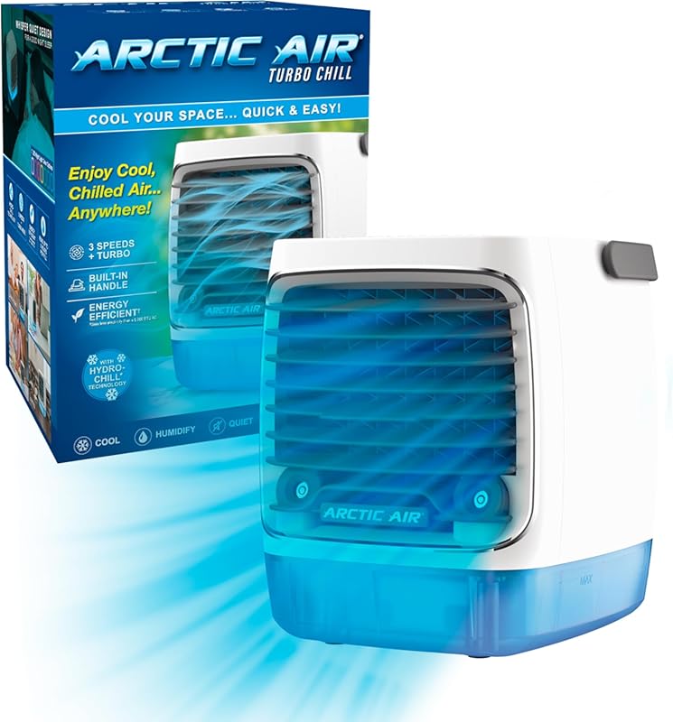 Portable Evaporative Air Cooler with HydroChill, 4 Speeds, 7-Color LED