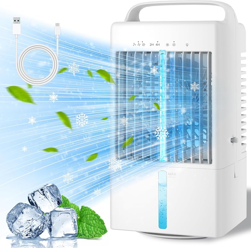 Personal Evaporative Air Cooler with 3 Speeds, LED Light, and 900ml Ta