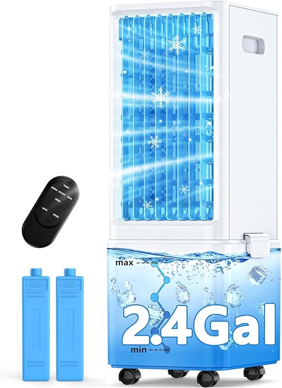 Portable Evaporative Air Cooler with 4 Modes, 3 Speeds, and 20-Hour Cooling