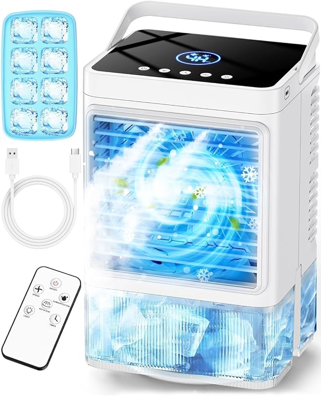 4-in-1 Portable Air Conditioner with Humidifier, Remote, and 7-Color L