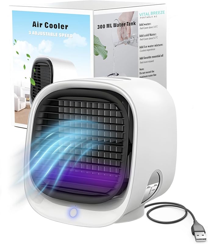 Vital Breeze Portable Evaporative Air Cooler with 300 mL Tank and Quie