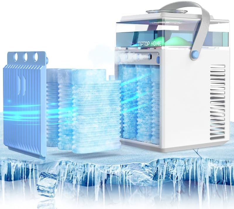 Rechargeable 4-in-1 Portable Air Cooler, Mini Evaporative Fan with Hum