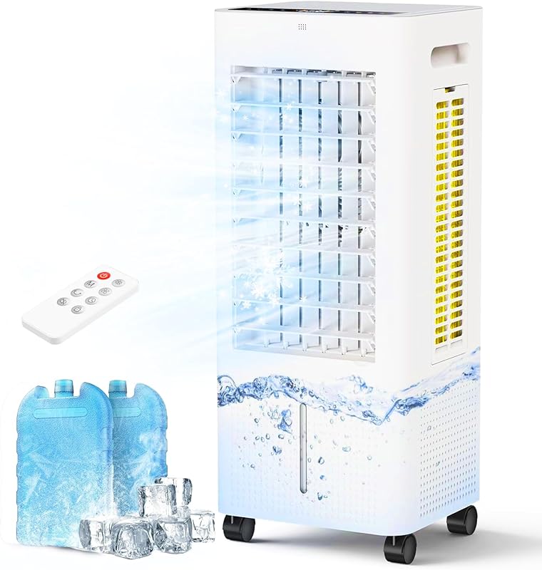 Quiet Evaporative Air Cooler with 2.1-Gallon Tank, Remote, and 3 Cooli