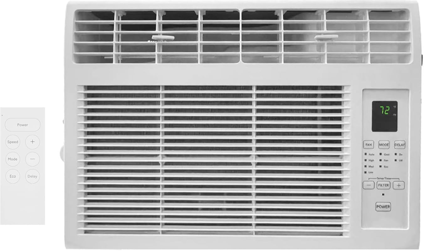 Bonnlo 6000 BTU Window AC Unit with Remote, Timer, ECO Mode, and 4 Fan