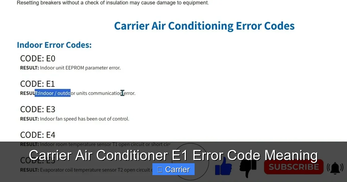 Carrier Air Conditioner E1 Error Code Meaning