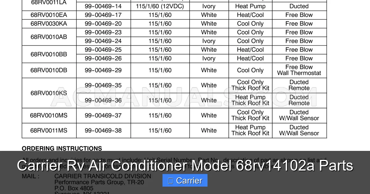 Carrier Rv Air Conditioner Model 68rv14102a Parts