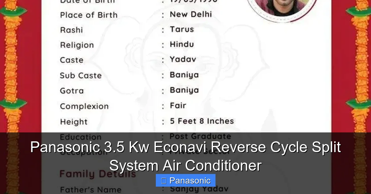 Panasonic 3.5 Kw Econavi Reverse Cycle Split System Air Conditioner