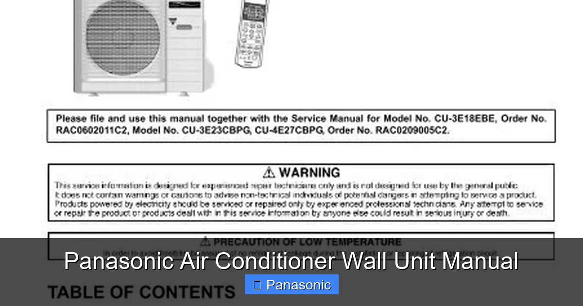 Panasonic Air Conditioner Wall Unit Manual