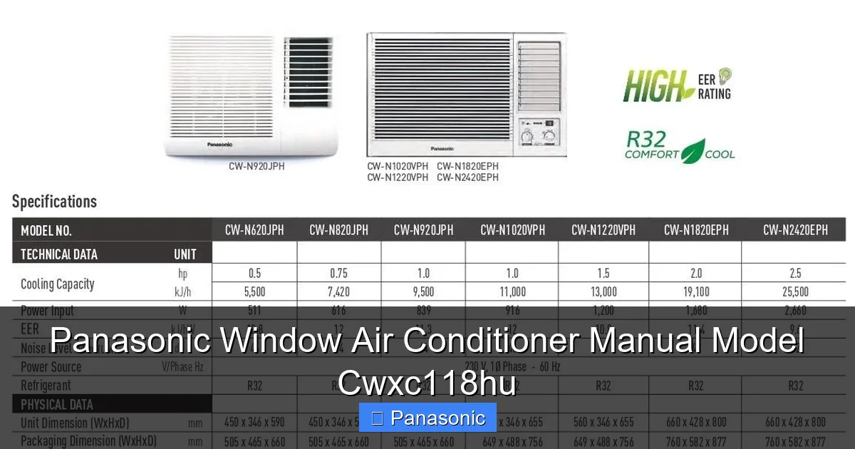 Panasonic Window Air Conditioner Manual Model Cwxc118hu